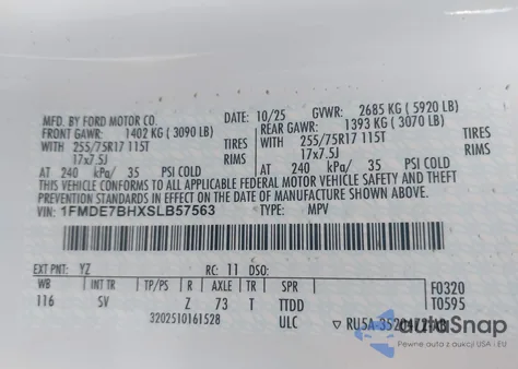 2025 Ford Bronco Big Bend z USA, uszkodzony, nr VIN 1FMDE7BHXSLB57563